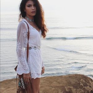 White boho lace long sleeve romper